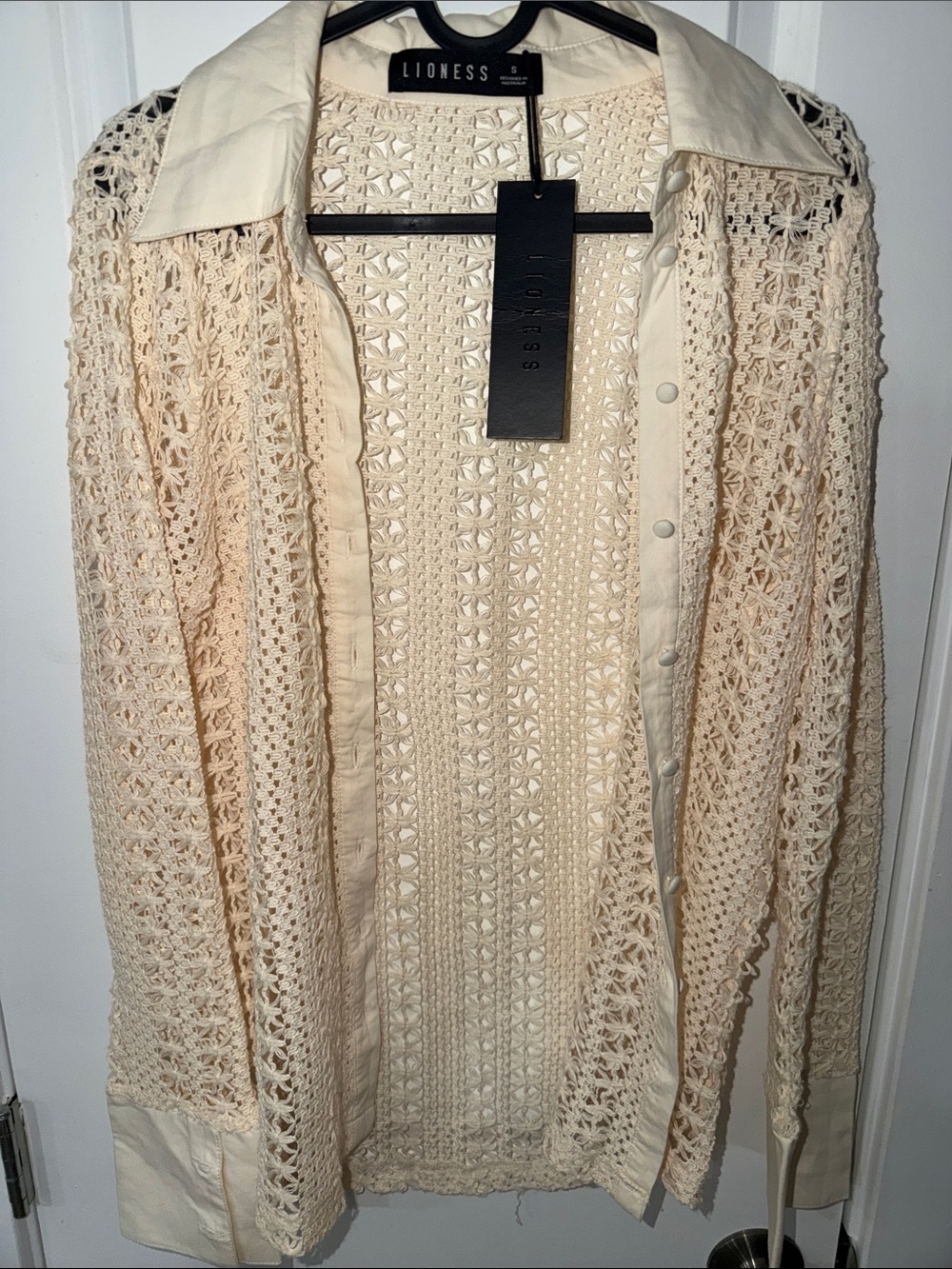 BNWT Lioness Cream Crochet Open-Knit Button Front Tunic